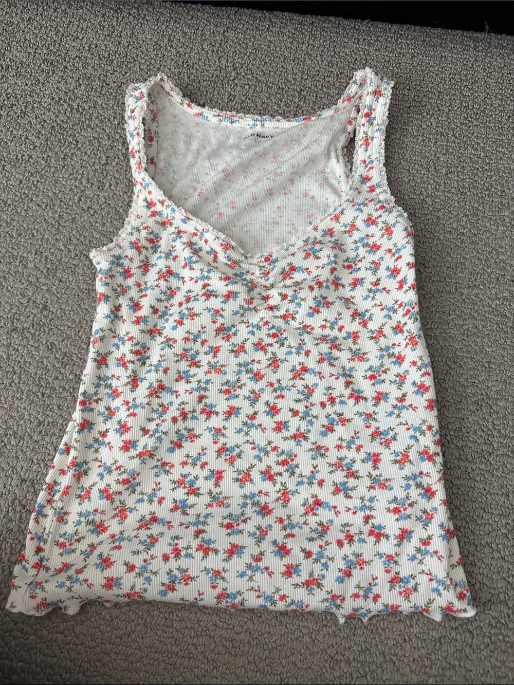Old Navy White Ribbed Tank with Pink & Blue Floral Print